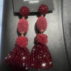 BaubleBar Deep Red Beaded Tassel Earrings